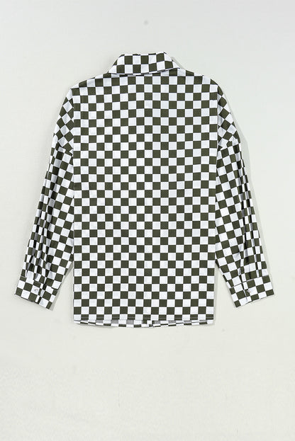 Checkered Collared Neck Long Sleeve Shirt