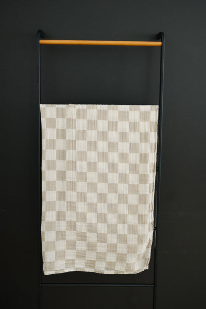 Taupe Checkered Muslin Swaddle Blanket