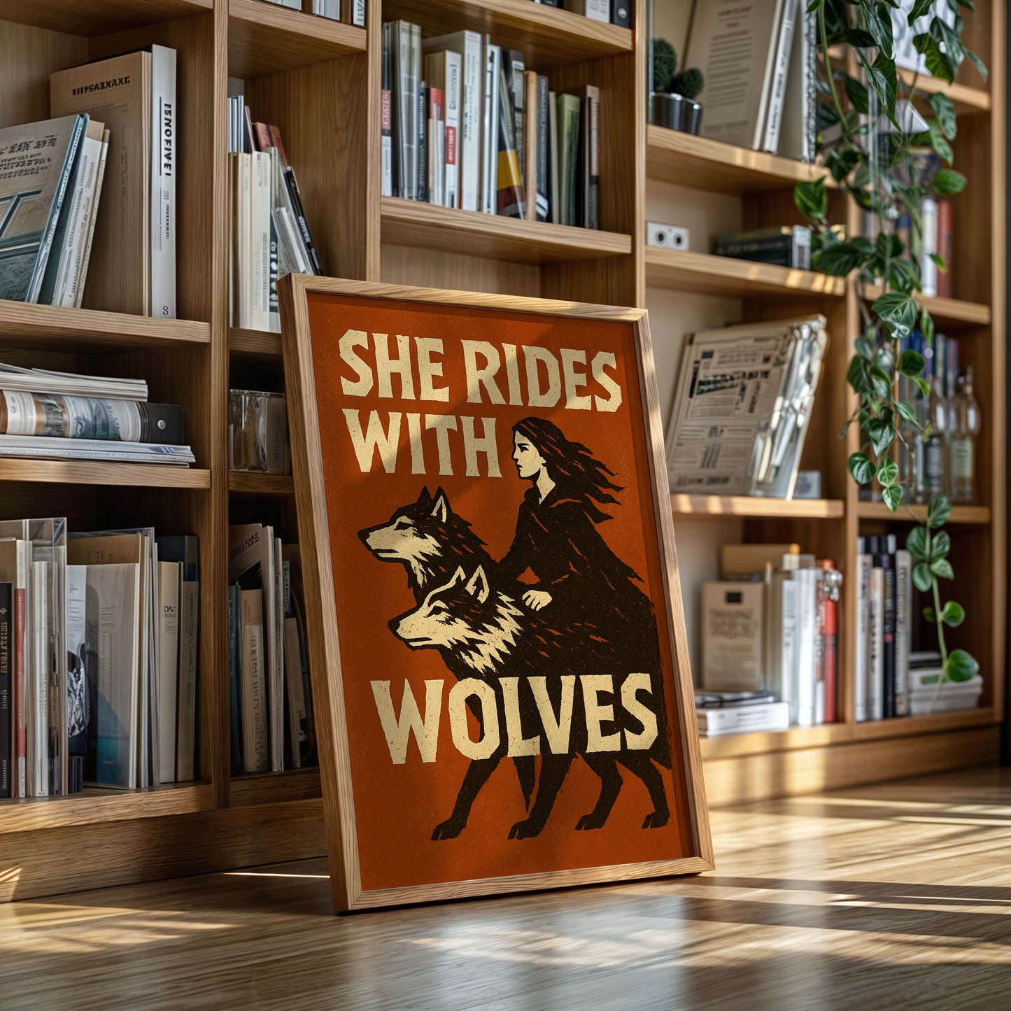 She Rides With Wolves Rustic Art Print