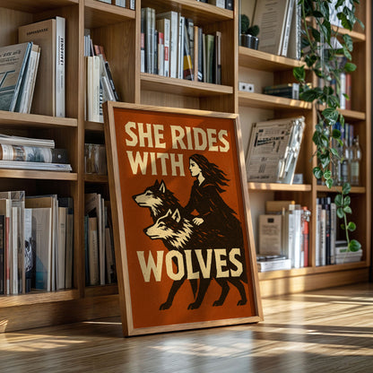 She Rides With Wolves Rustic Art Print