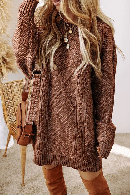 Cable-Knit Round Neck Sweater Dress