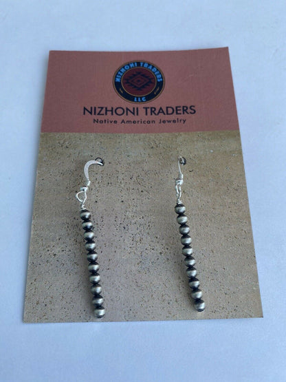 Navajo Sterling Silver 3mm Navajo Pearl Dangle  Earrings 2”