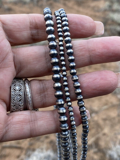 3 Strand Sterling Silver Navajo Pearl Style Beaded  Necklaces