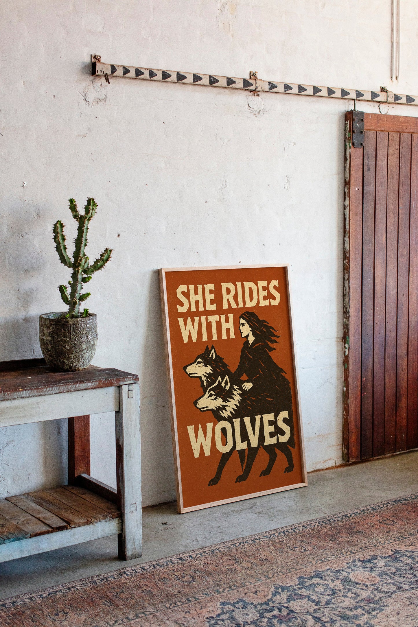 She Rides With Wolves Rustic Art Print