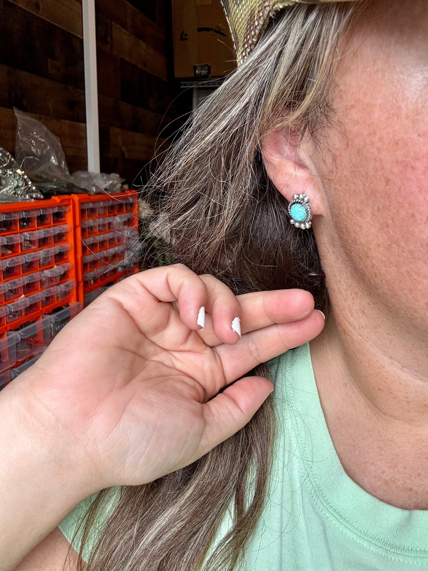 Stud round turquoise earrings