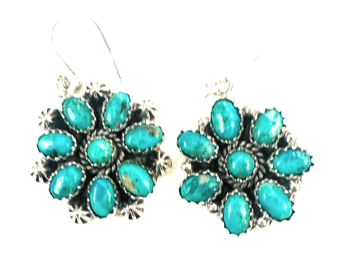 Handmade Turquoise & Sterling Silver Cluster Dangle Earrings