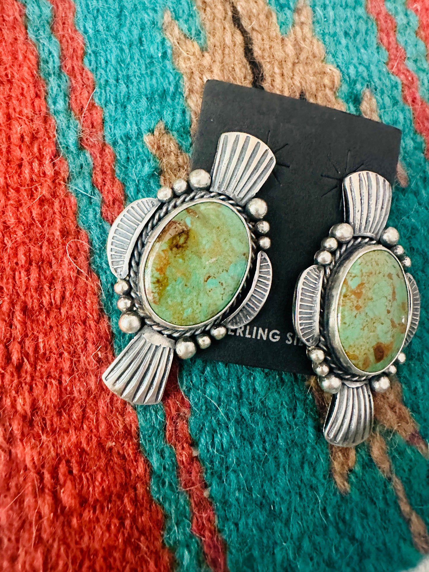 Navajo Royston Turquoise & Sterling Silver Post Earrings