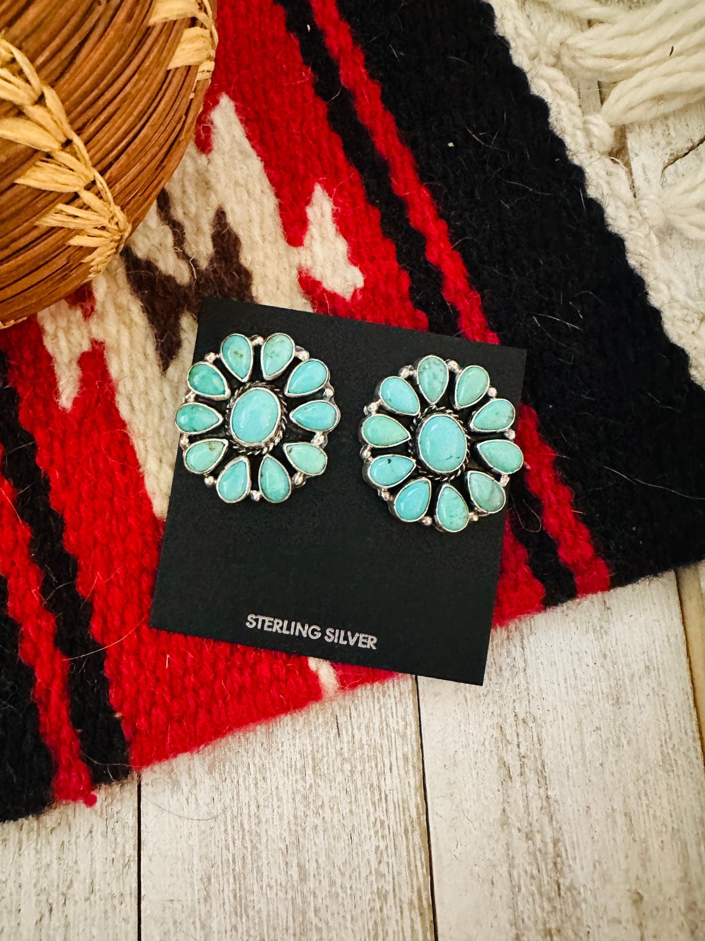 Navajo Sterling Silver & Turquoise Cluster Post Earrings