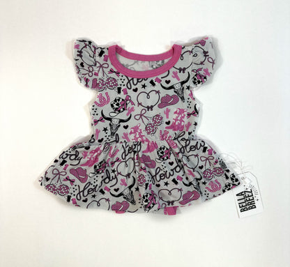 Pink Howdy Bamboo Skirted Romper