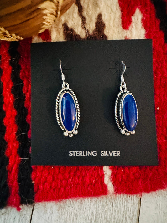 Navajo Lapis and Sterling Silver Dangle Earrings