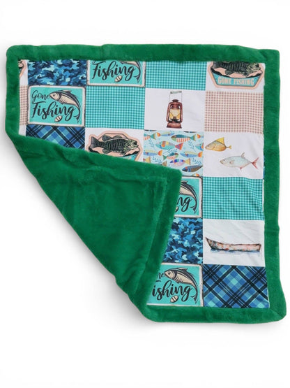 32" x 32".Gone Fishing Baby Blanket.
