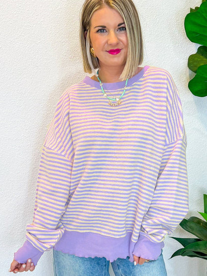 Striped Round Neck Long Sleeve Sweatshirt