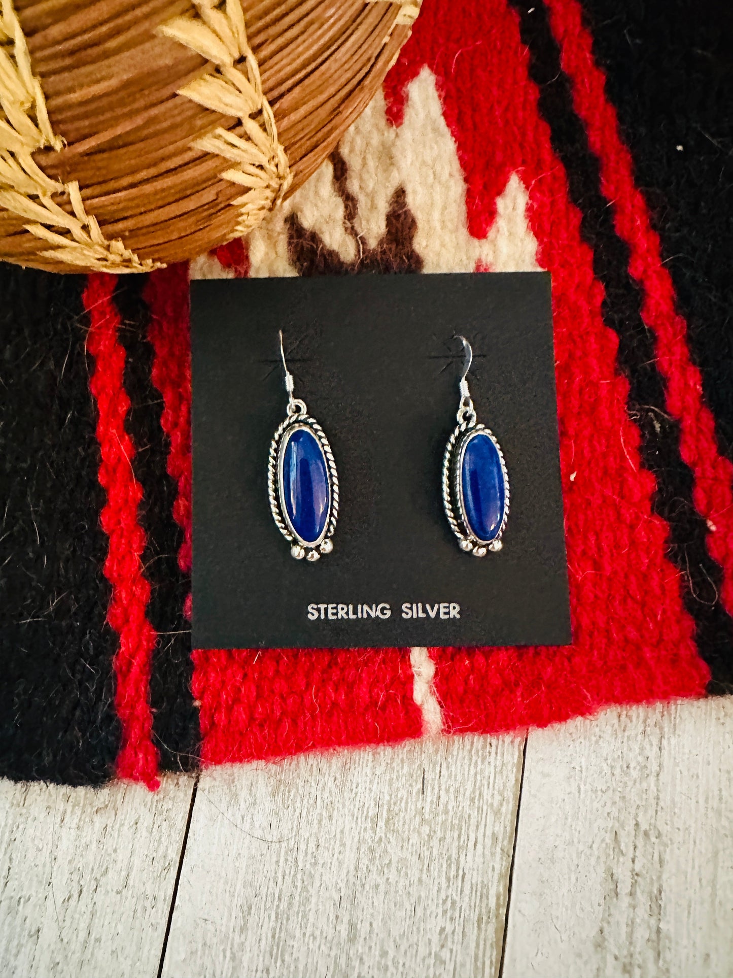 Navajo Lapis and Sterling Silver Dangle Earrings