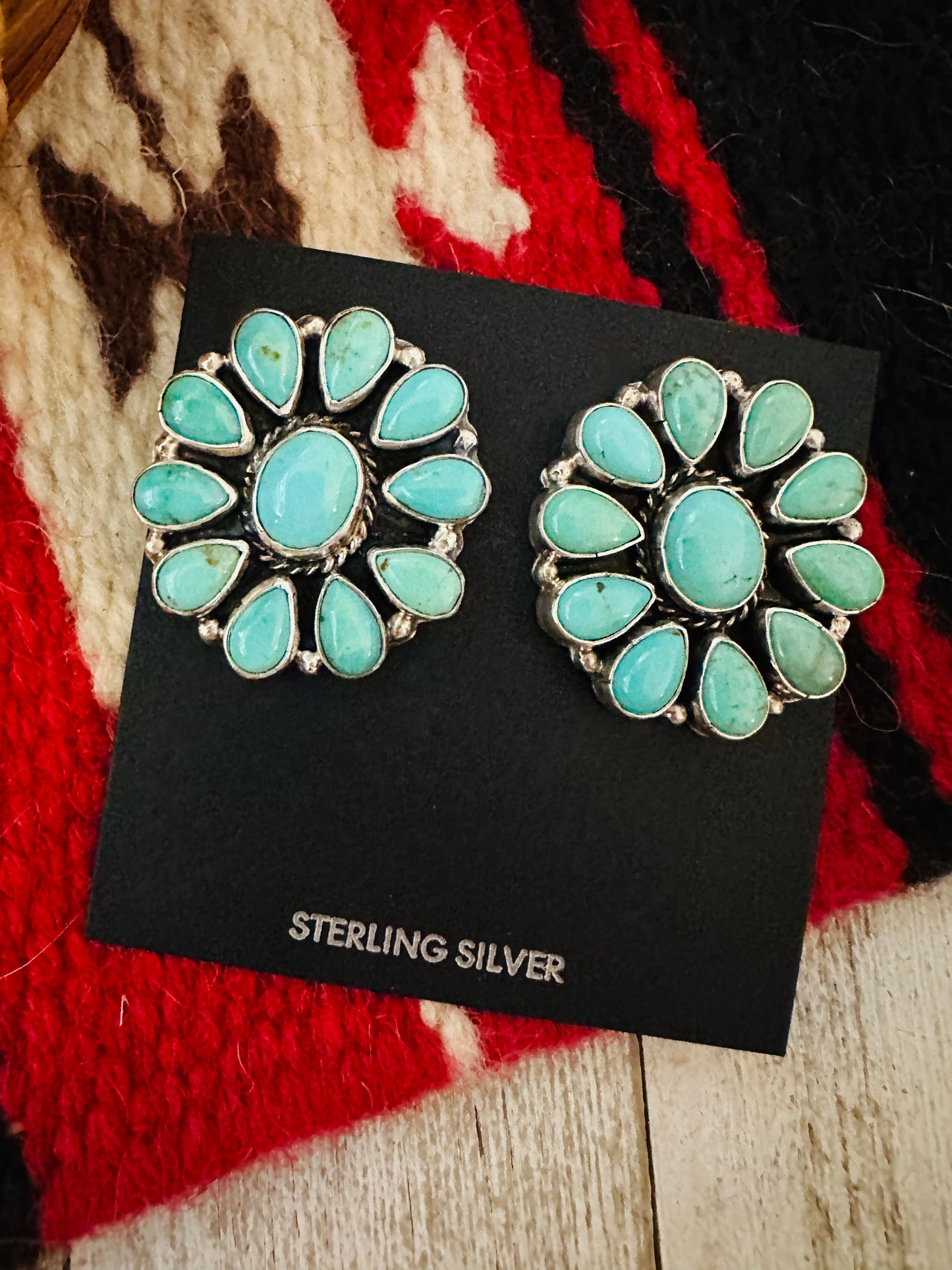 Navajo Sterling Silver & Turquoise Cluster Post Earrings