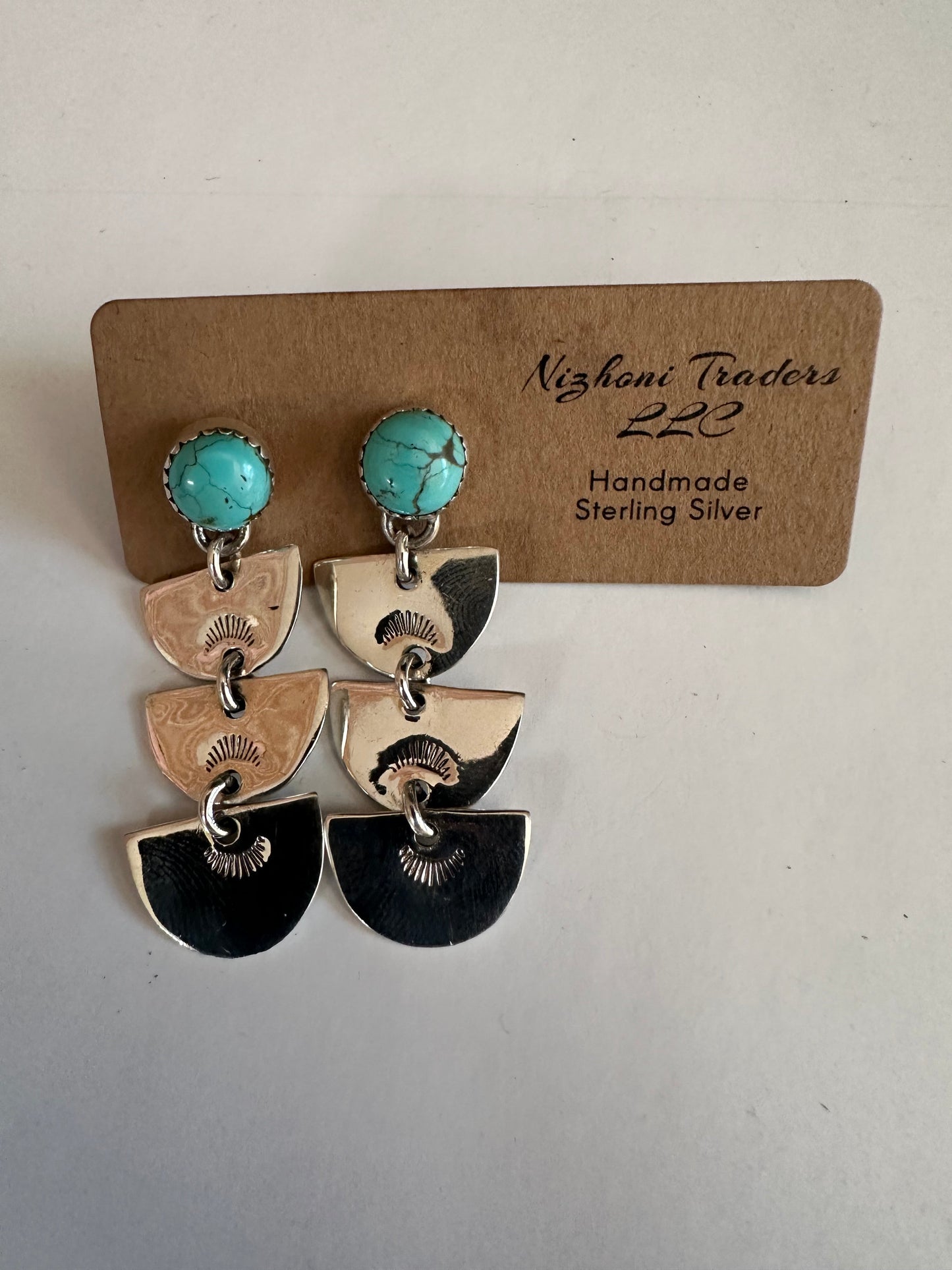 Handmade Number 8 Turquoise and Sterling Silver Dangles