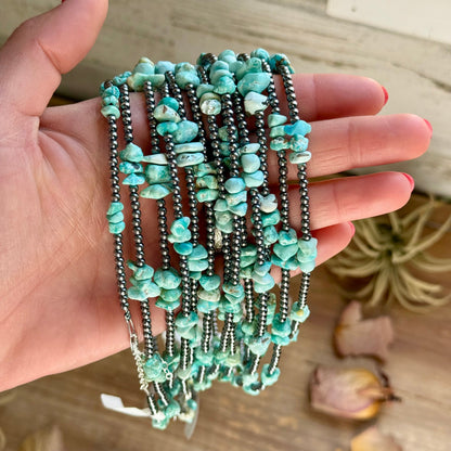 16.5” Sky Blue Lone Mountain Turquoise Nugget Necklace – 3mm Sterling Silver Pearls