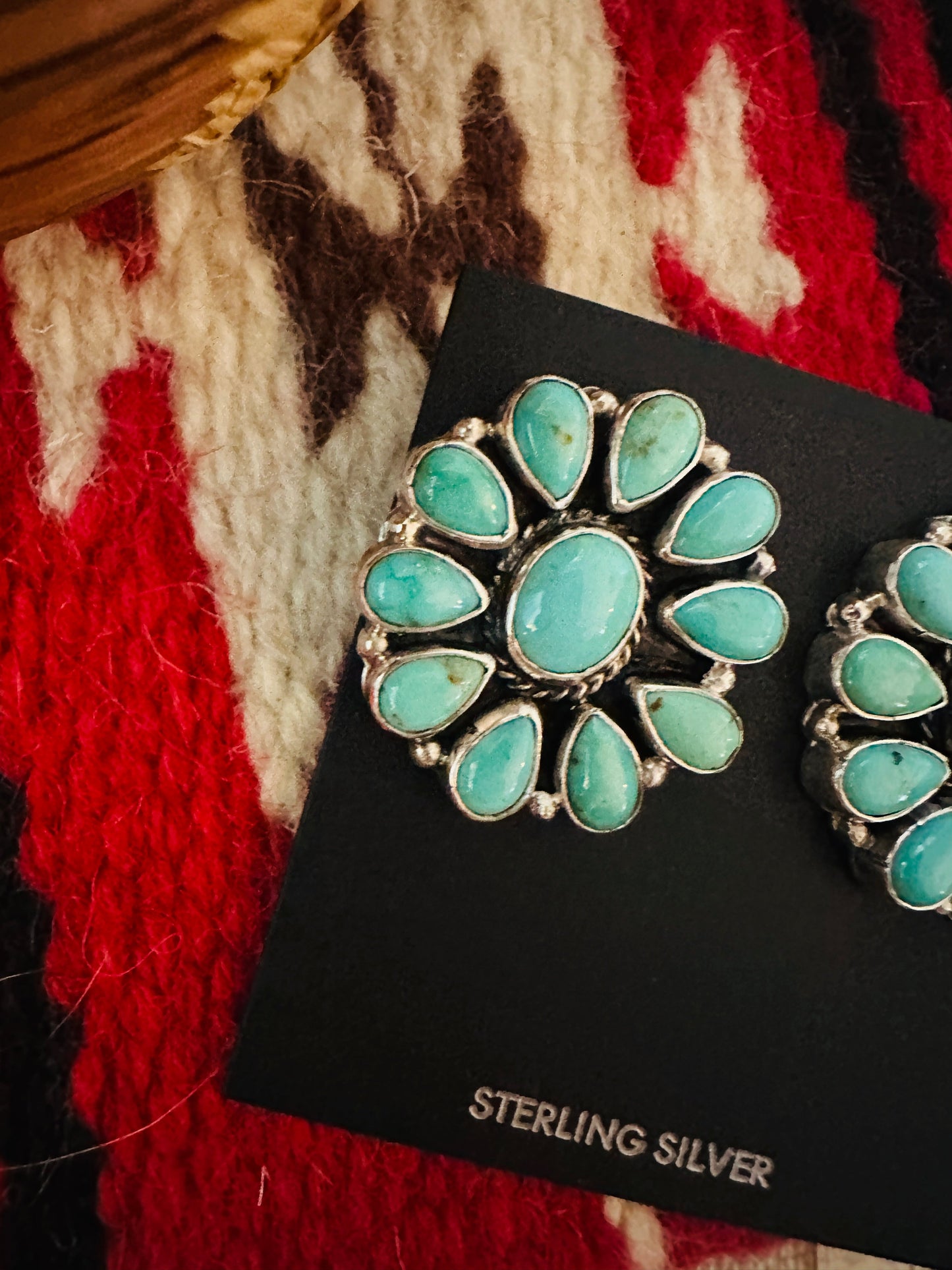 Navajo Sterling Silver & Turquoise Cluster Post Earrings