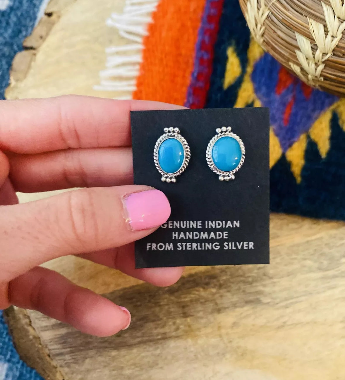 Navajo Kingman Turquoise and Sterling Silver Stud Earrings