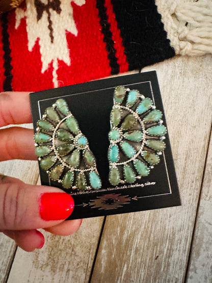 Navajo Sterling Silver & Royston Turquoise Cluster Post Earrings