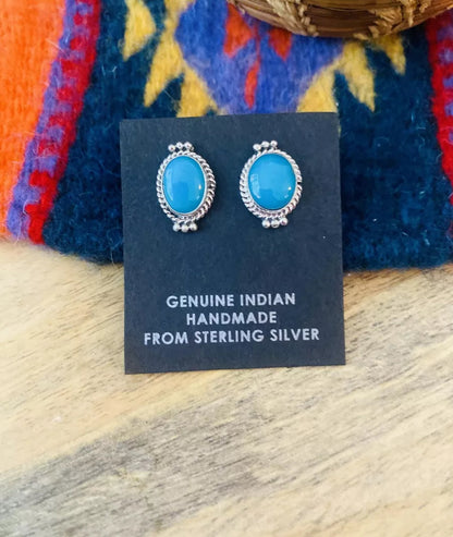 Navajo Kingman Turquoise and Sterling Silver Stud Earrings