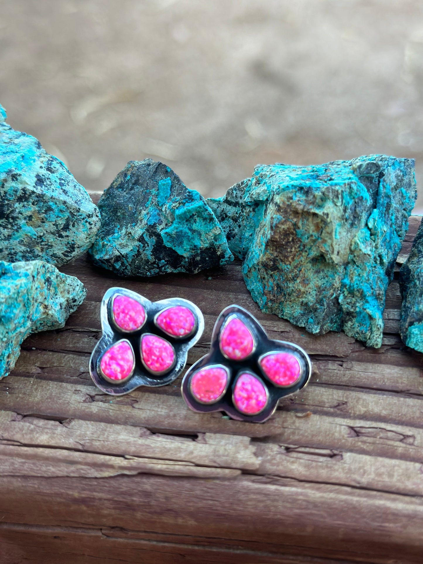 Handmade The Sunny Hot Pink Opal Sterling Silver Post Earrings