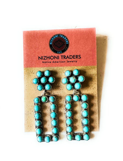 Navajo Turquoise & Sterling Silver Cluster Dangle Earrings