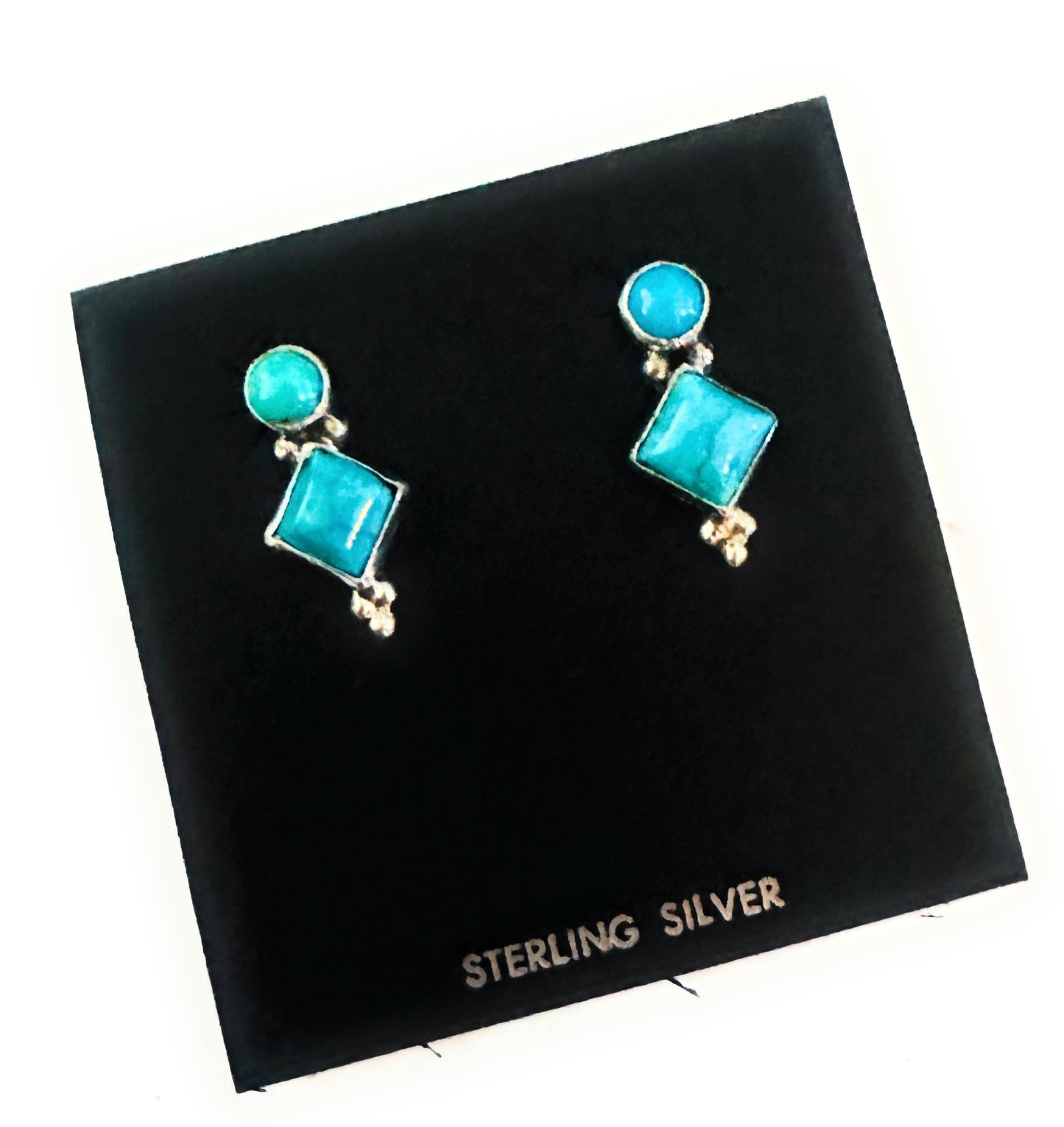 Navajo Sterling Silver & Turquoise Diamond Dangle Earrings