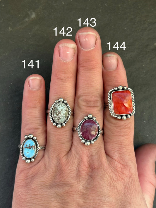 141 - Sterling Silver Golden Hill Turquoise Medicine Man Eye Stamped Stacking Ring by Jason Ogg