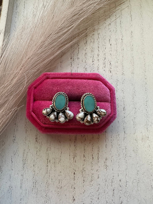 “Turquoise Gallop” Nizhoni Wild Horse, Turquoise & Sterling Silver Post Earrings