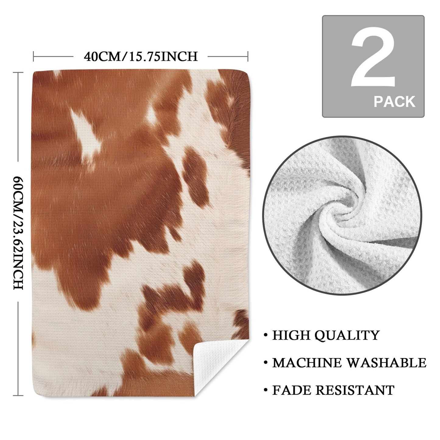 Cow Print Set of 2 Dish Towels made in America Kitchen Towels