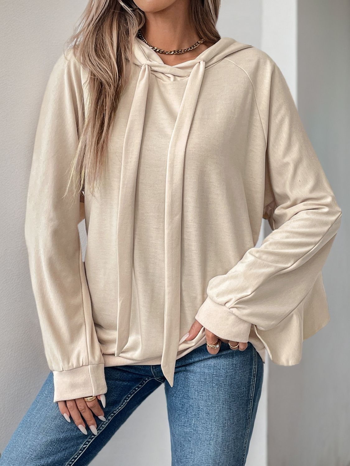 Perfee Drawstring Ruffled Long Sleeve Hoodie