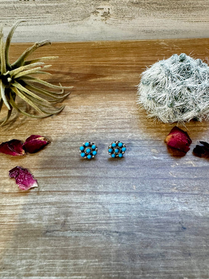 Cluster Flower Stud Blue Turquoise Earrings