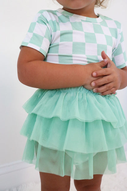 MINT CHECKERS DREAM TUTU BODYSUIT DRESS