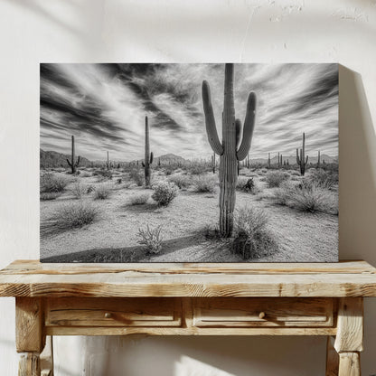 Saguaro Silence in Black and White