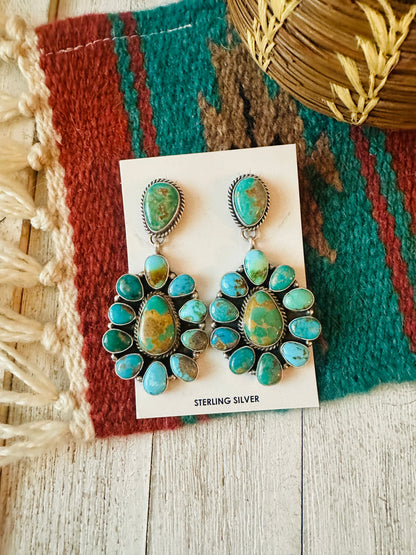 Navajo Turquoise & Sterling Silver Cluster Dangle Earrings