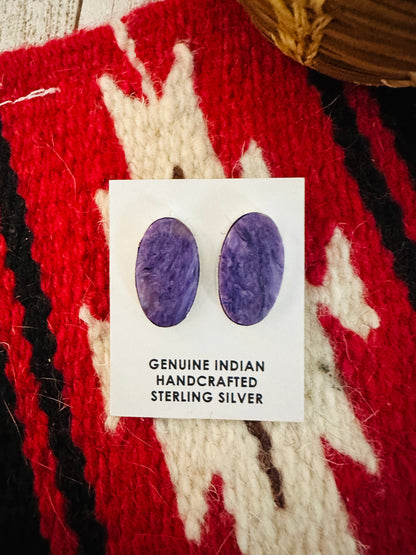 Navajo Sterling Silver And Charoite Stud Earrings