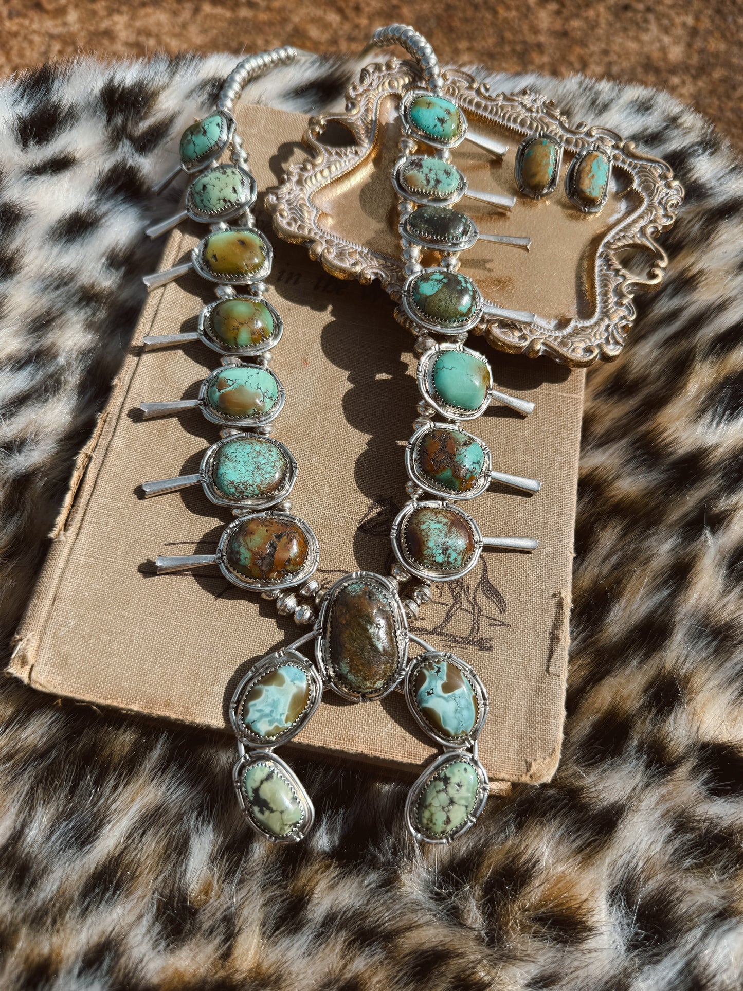 The Sonoran Gold Squash Blossom Necklace with Earrings