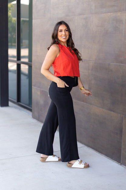 Ready to Ship | The Brooke - Black Wide Leg Full-Length with Pockets - Luxe Leggings by Julia Rose®