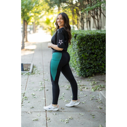 Ready to Ship | The Gracie- Green Panel Full Length Leggings