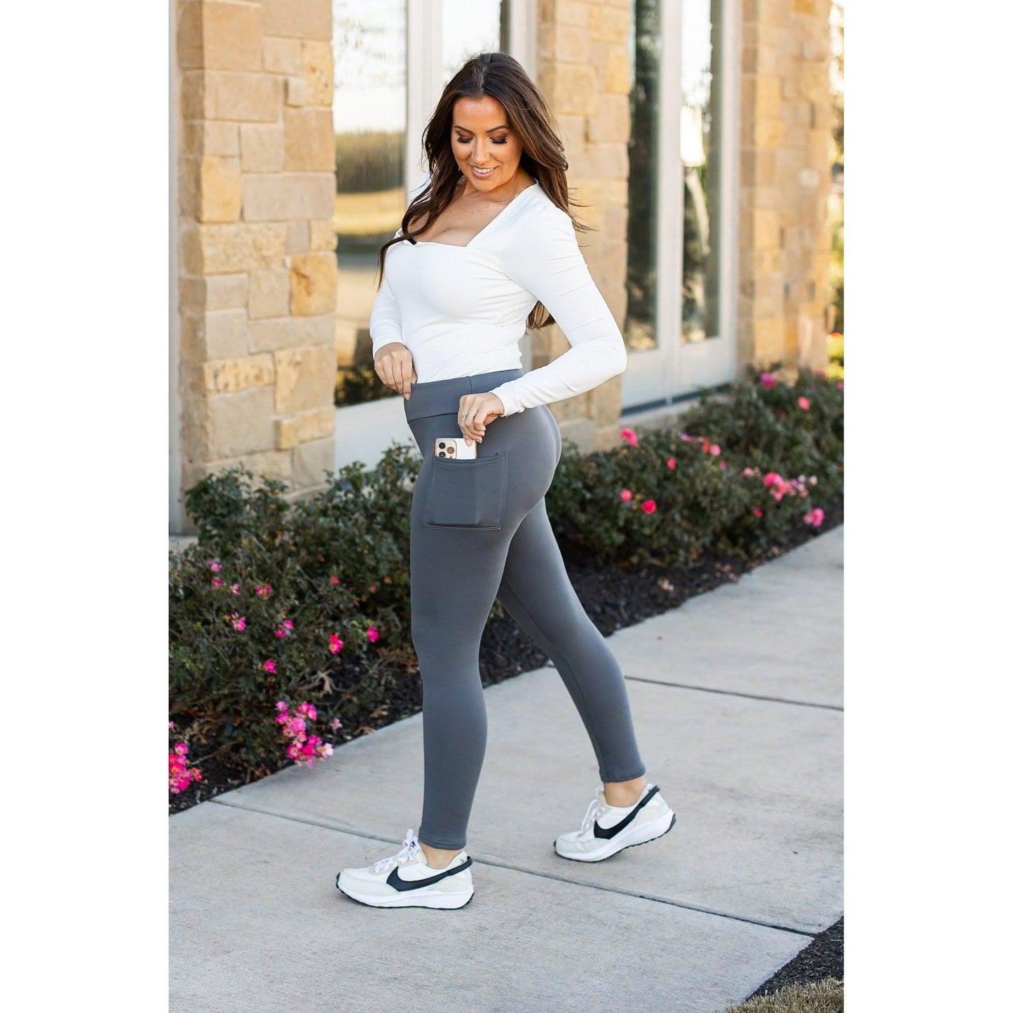 Ready to Ship | The Ciera - Charcoal FLEECE Full Length Leggings with Pocket