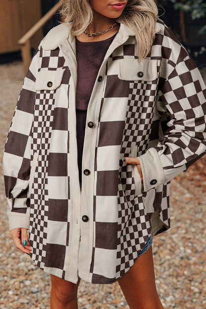 Brown Checkered Corduroy Shacket