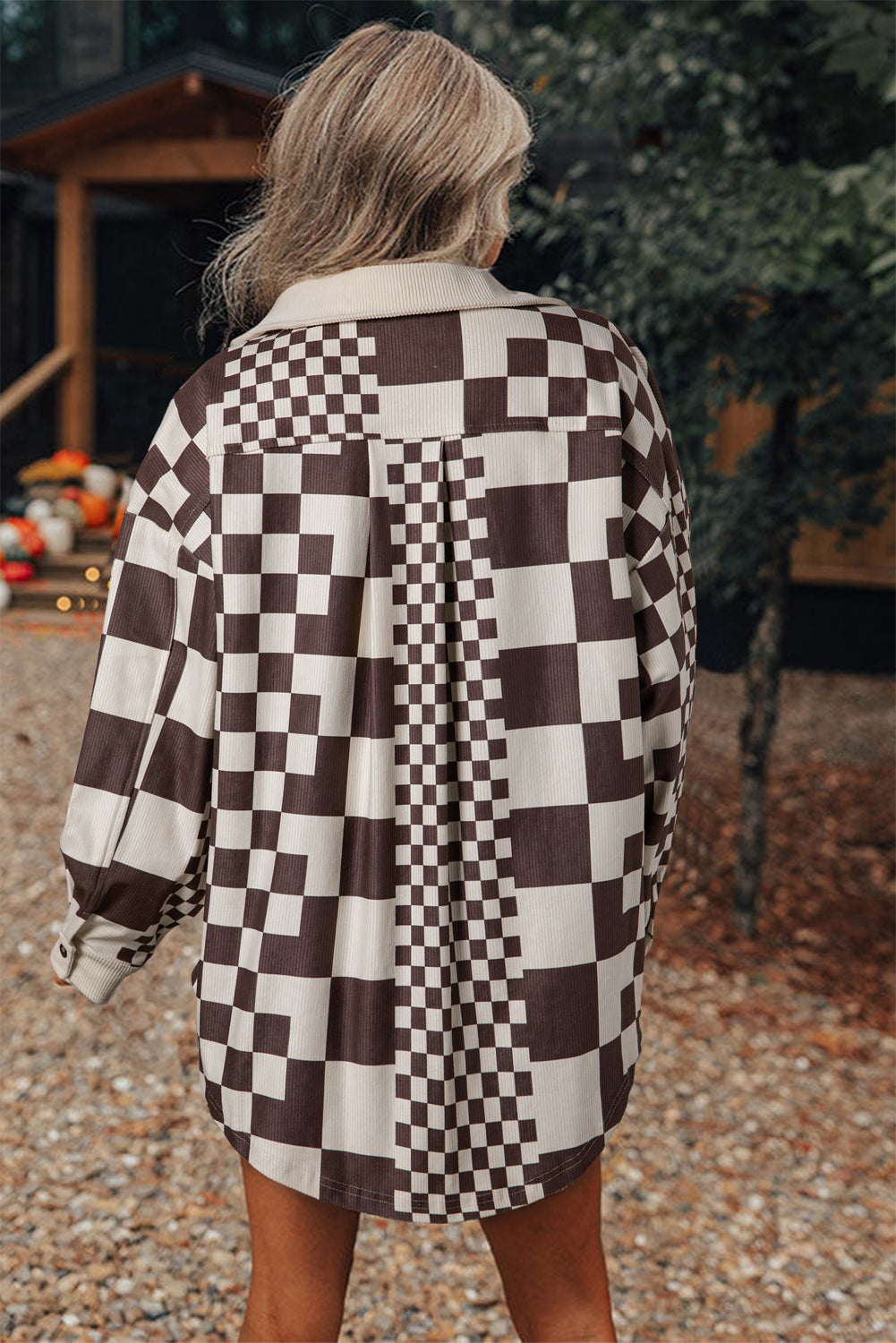 Brown Checkered Corduroy Shacket