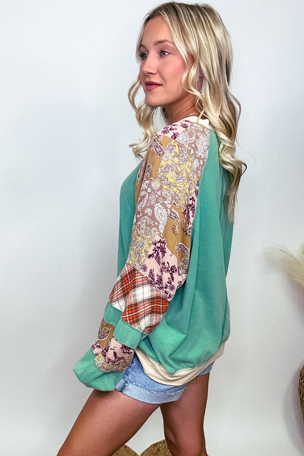 Plaid Floral Patchwork Top