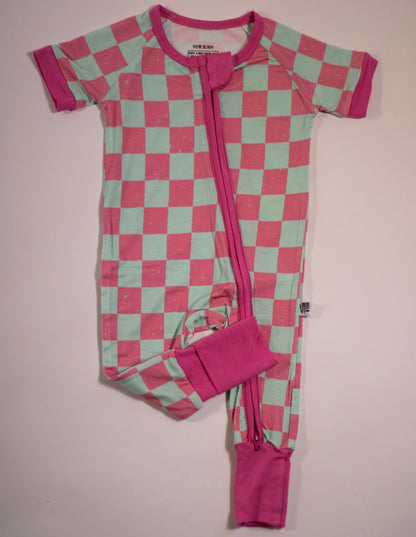 Bubblegum Checks Bamboo Short Sleeve Sleeper