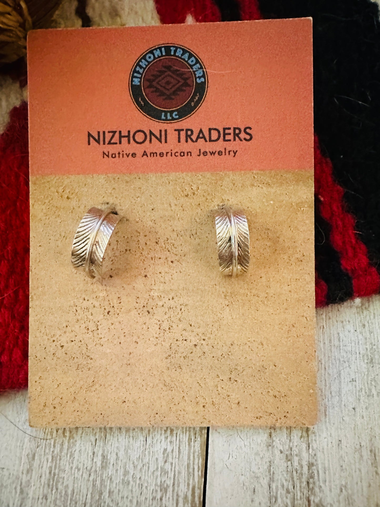 Navajo Sterling Silver Hoop Feather Earrings