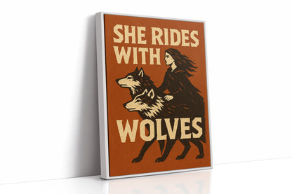 She Rides With Wolves Rustic Art Print