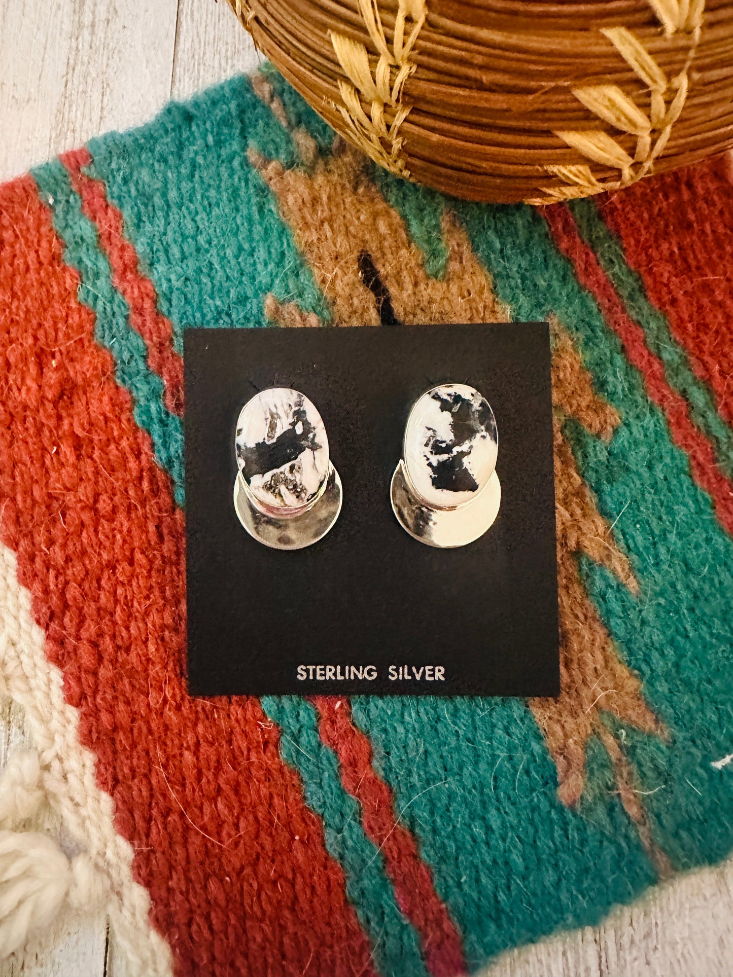 Navajo White Buffalo & Sterling Silver Post Earrings