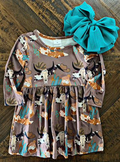 Little Girls Brown Western Dress