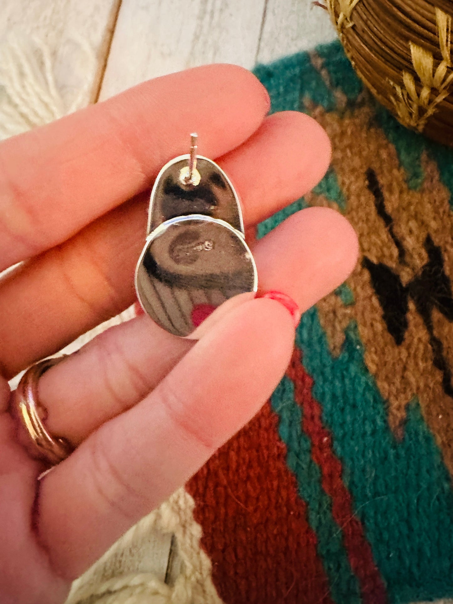 Navajo White Buffalo & Sterling Silver Post Earrings