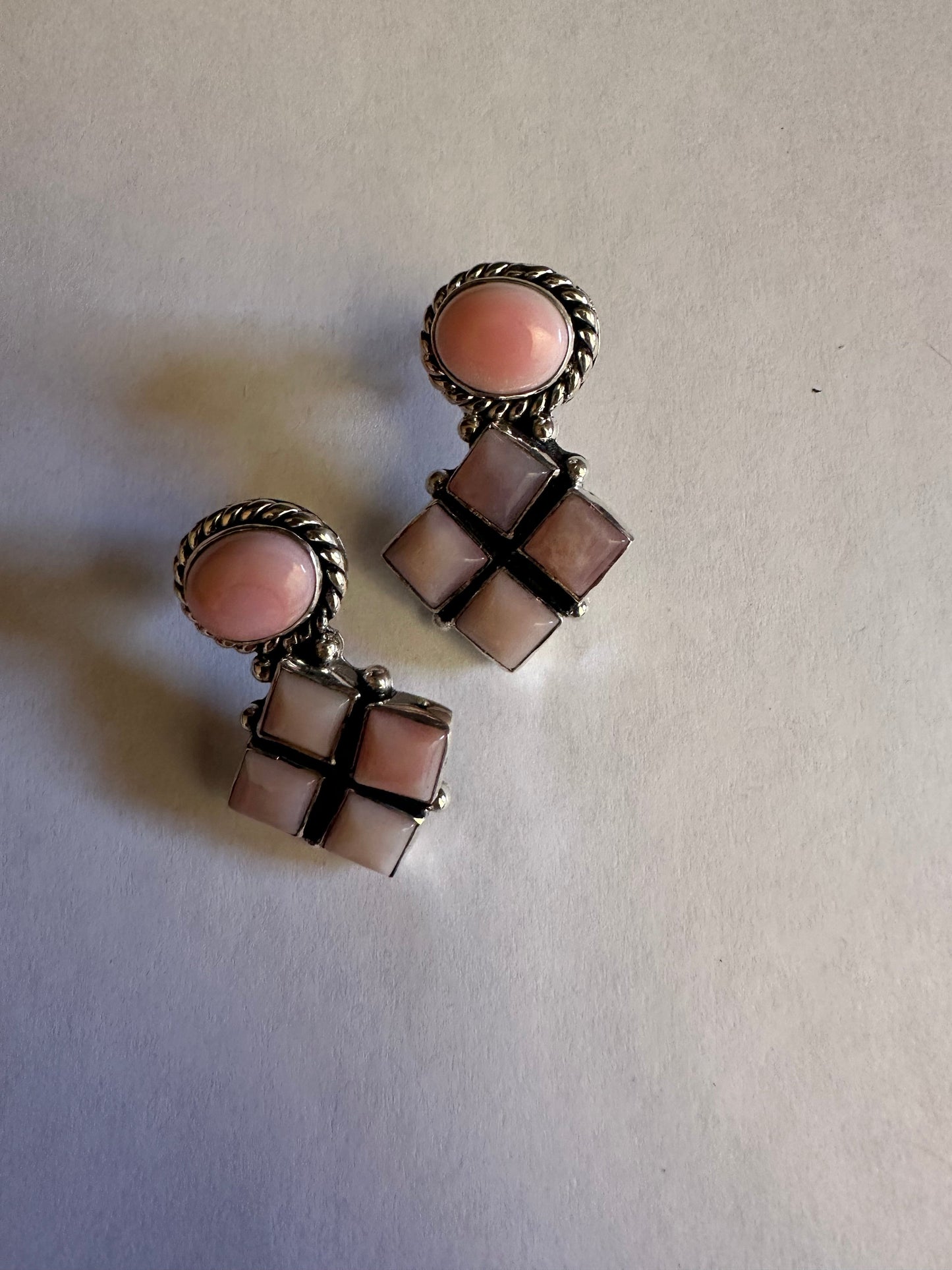 Handmade Pink Conch and Sterling Silver Earrings Signed Nizhoni